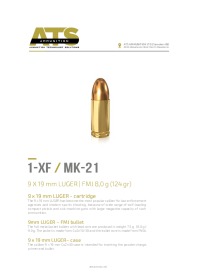 Ballistic sheet of the ATS 9x19 mm 124 gr FMJ ammunition