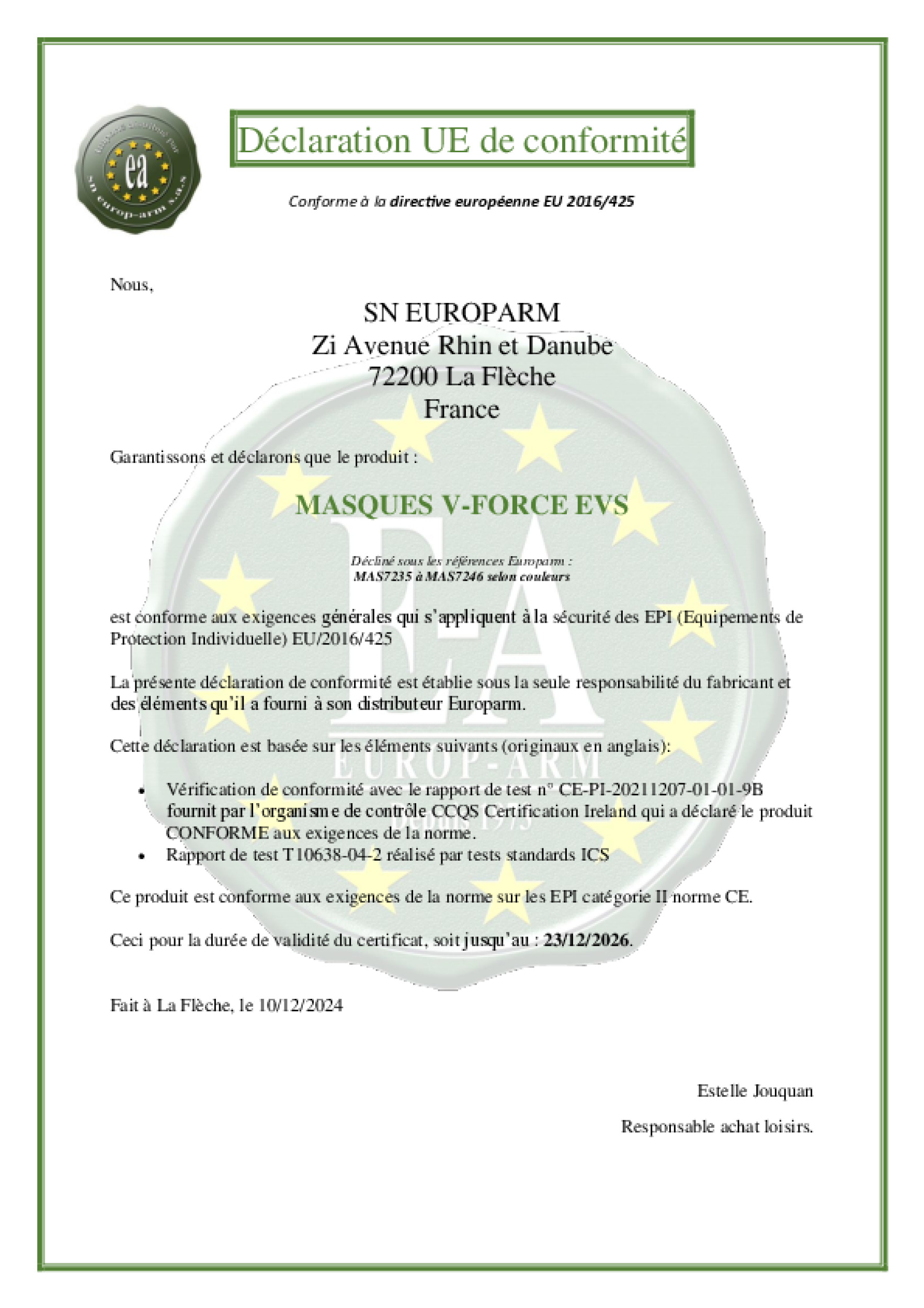 Declaration CE EVS   2026 12