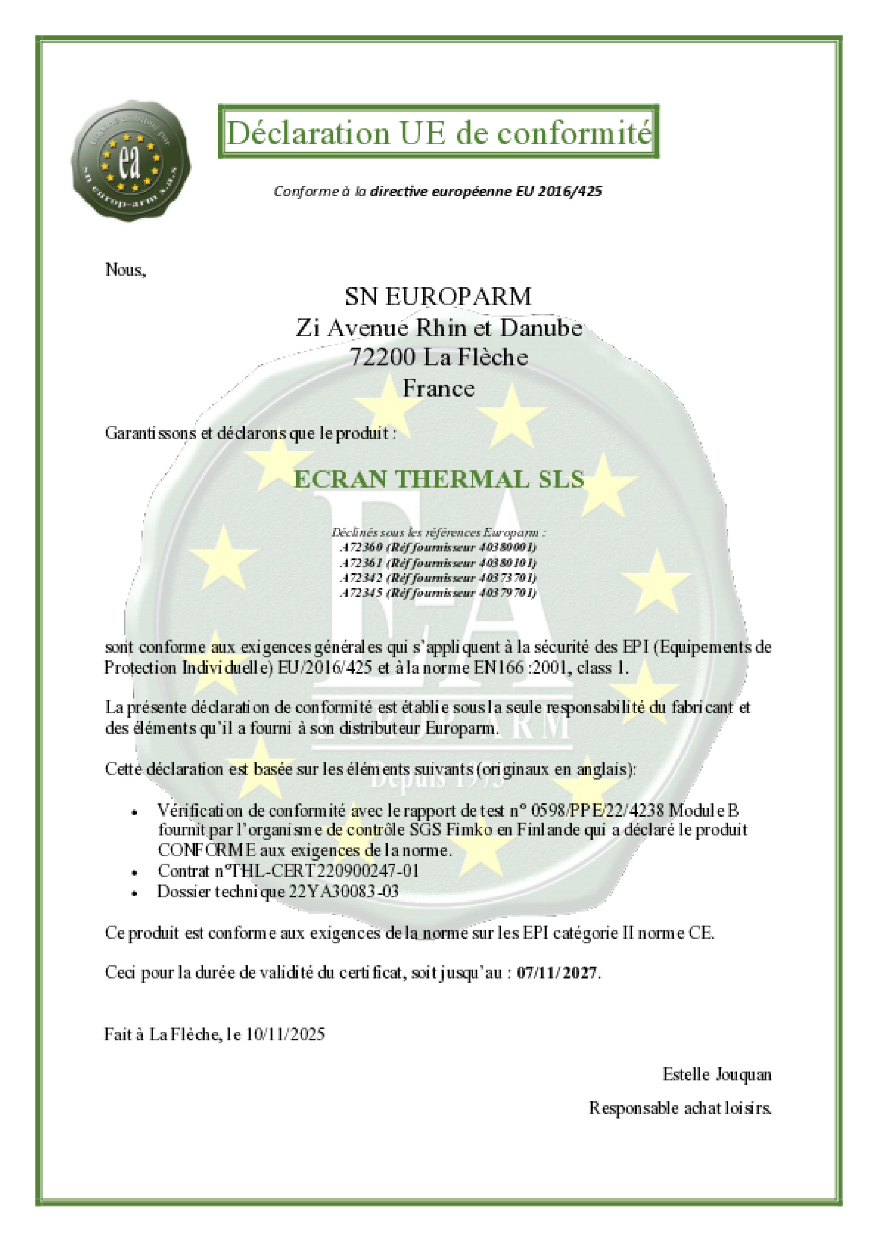 Declaration CE ecran SLS   2027 11 2