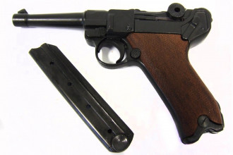 Photo CD11432-07 Denix Luger P08 Parabellum pistol with wooden stock