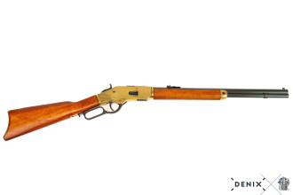 Photo CD5325-06.jpg The legendary Winchester lever-action rifle, reproduced in metal and wood with moving mechanism.