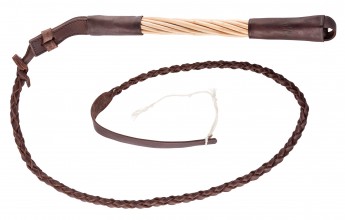 Willow twisted handle hunting whip, leather float ...