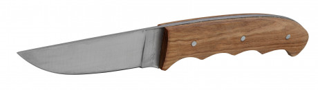 Photo LC3743-06 Couteau manche platane avec gravure sanglier et fourreau en cuir