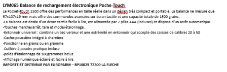 Photo LYM065.PNG Balance Electronique Lyman Pocket-Touch 1500