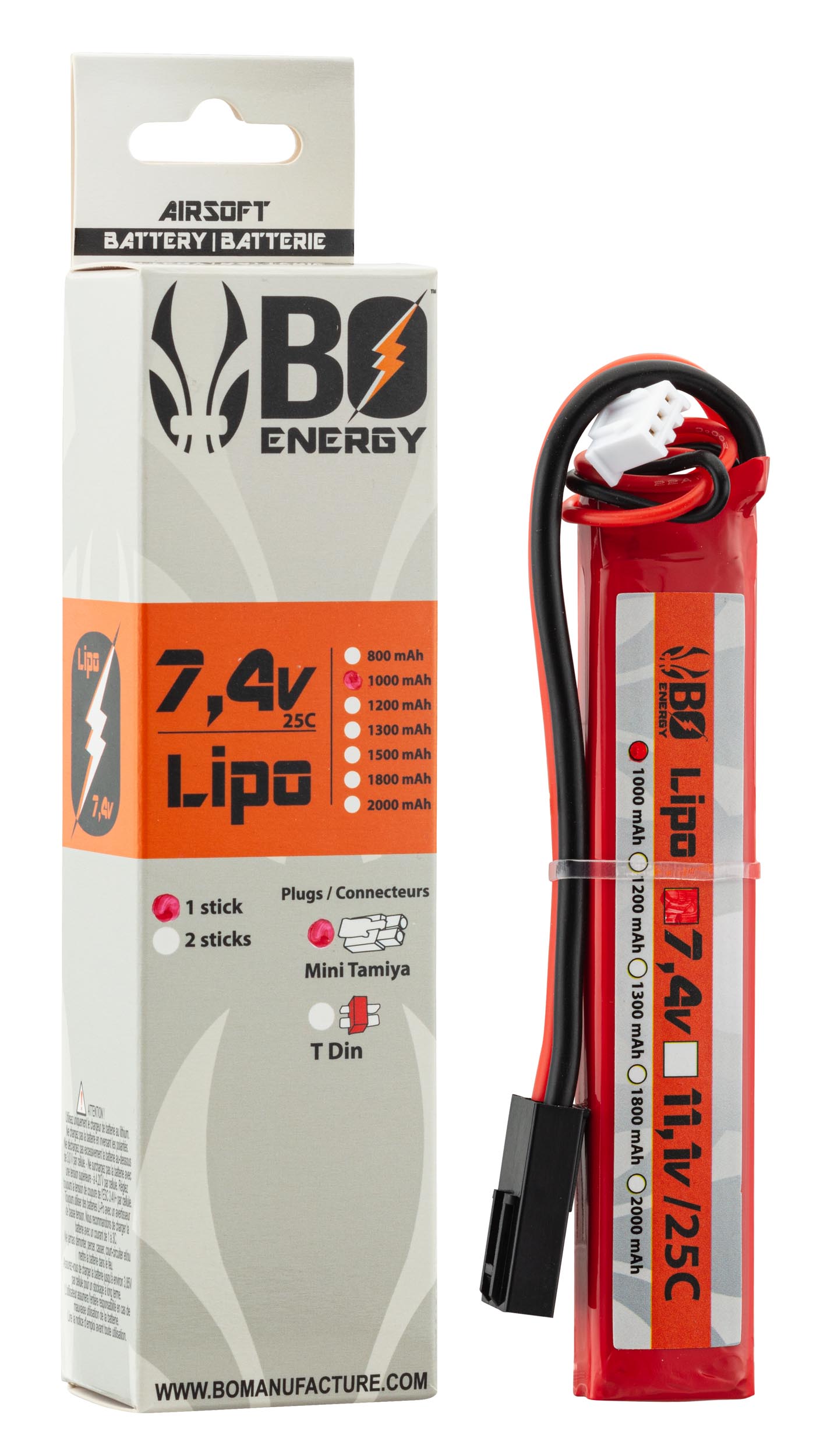 2 sticks batterie Lipo 2S 7.4V 1000mAh 25C
