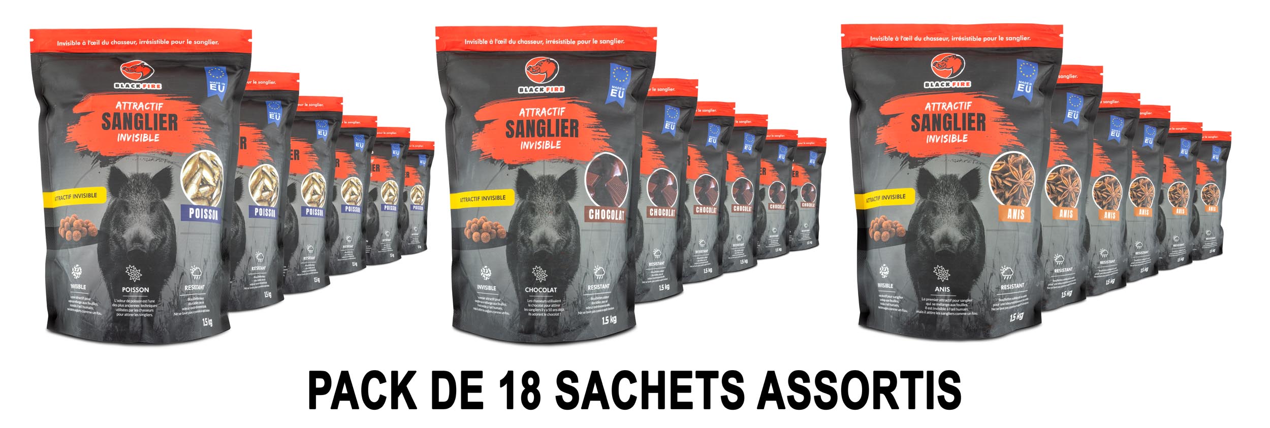 PACK 3 arômes - Attractif BLACK FIRE Invisible pour sanglier