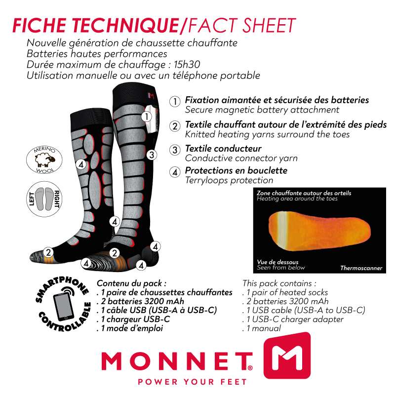 Chaussettes Chauffantes HeatProtech 3200 Monnet