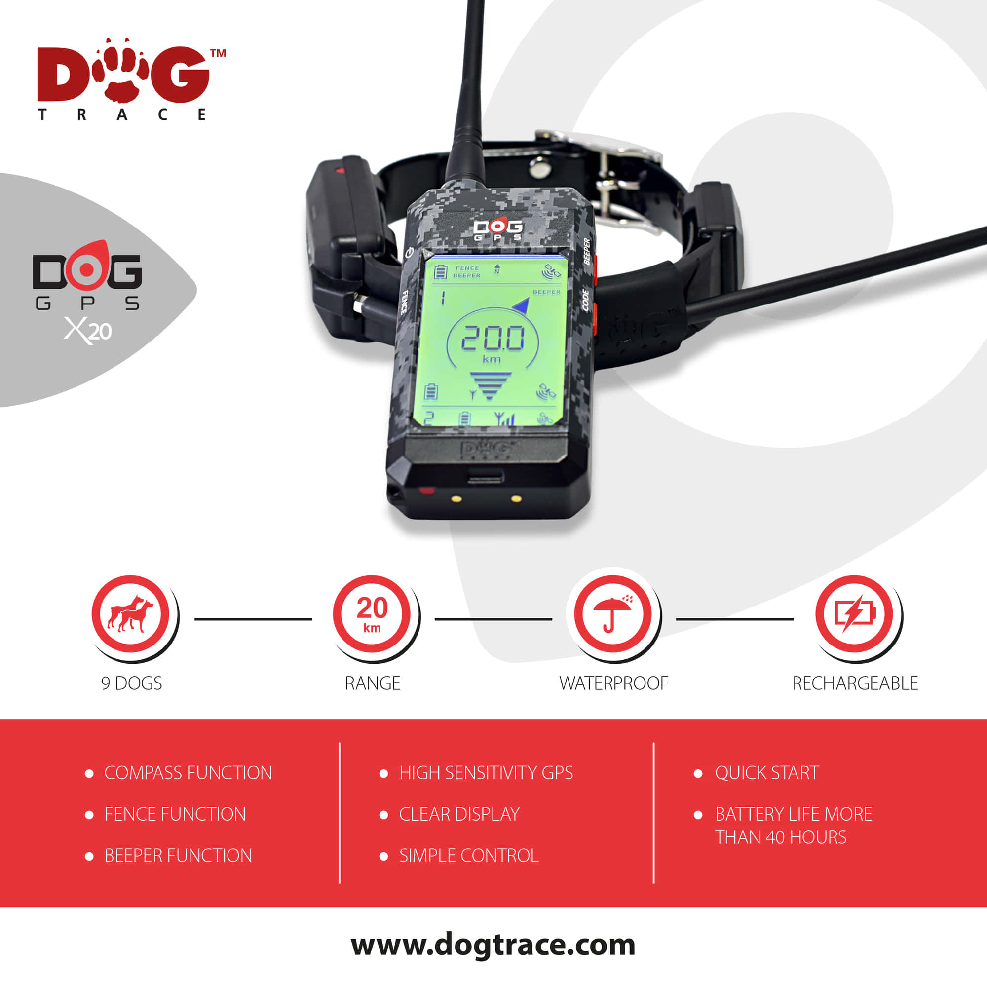 Dogtrace - Système de repérage GPS pour Chien sans abonnement X20